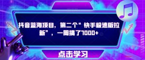抖音蓝海项目,第二个“快手极速版拉新”,一周搞了7000+【揭秘】-第一资源库
