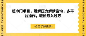 超冷门项目,缓解压力解梦咨询,多平台操作,轻松月入过万【揭秘】-第一资源库