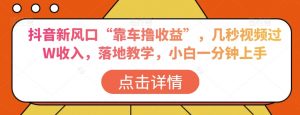抖音新风口“靠车撸收益”,几秒视频过W收入,落地教学,小白一分钟上手【揭秘】-第一资源库