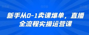 新手从0-1卖课爆单,直播全流程实操运营课-第一资源库