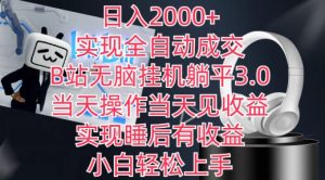 日入2000+，实现全自动成交，B站无脑挂机躺平3.0，当天操作当天见收益，实现睡后有收益【揭秘】-第一资源库