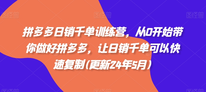拼多多日销千单训练营，从0开始带你做好拼多多，让日销千单可以快速复制(更新24年5月)-第一资源库
