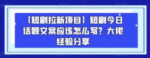 【短剧拉新项目】短剧今日话题文案应该怎么写?大佬经验分享-第一资源库