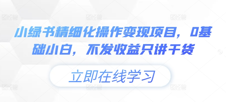 小绿书精细化操作变现项目，0基础小白，不发收益只讲干货-第一资源库