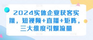 2024实体企业获客实操，短视频+直播+矩阵，三大维度引爆流量-第一资源库