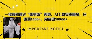 一键复刻爆火“幽灵娘”视频,AI工具完美复刻,日吸粉1000+,月变现过W-第一资源库