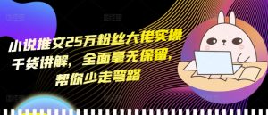 小说推文25万粉丝大佬实操干货讲解，全面毫无保留，帮你少走弯路-第一资源库