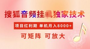 首发搜狐音频挂JI,项目红利期,可矩阵可放大,稳定月入5k【揭秘】-第一资源库