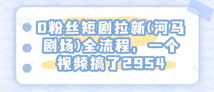 0粉丝短剧拉新(河马剧场)全流程，一个视频搞了2954-第一资源库