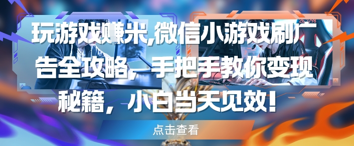 玩游戏挣米，微信小游戏刷广告全攻略，手把手教你变现秘籍，小白当天见效-第一资源库