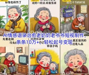 AI情感语录治愈老奶奶老爷爷短视制作,条条10万+,轻松起号变现-第一资源库