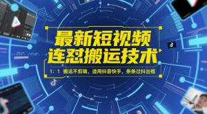 最新短视频连怼搬运技术 1:1搬运不剪辑,适用抖音快手,条条过抖出框-第一资源库