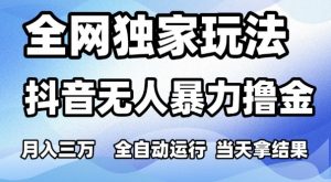全网独家玩法,抖音无人暴力撸金,月入3W,全自动运行,当天拿结果,可矩阵【揭秘】-第一资源库