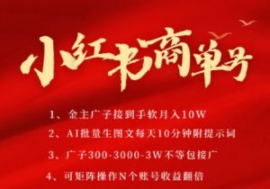 小红书商单号,AI轻松制作PLOG图文,商单接到手软3张-3k一条,每天轻松十分钟,矩阵n个账号,月入几个W-第一资源库