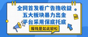 全网首发看广告撸收益,五大板块暴力出金,平台采用保底托底,挣钱是如此轻松作【揭秘】-第一资源库